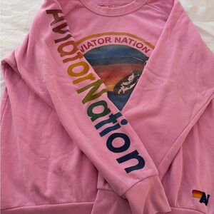 Aviator Nation Pink Sweatshirt with Rainbow Logo